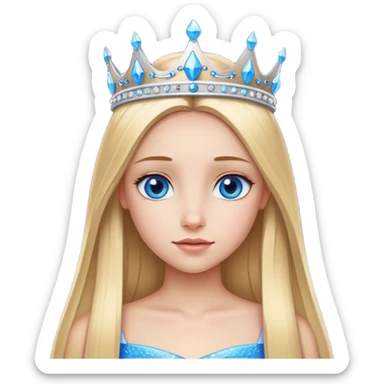 Straight long blonde hair and blue eyes girl and princess crown sticker