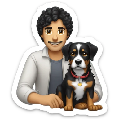 Russian programmer with curly black hair with dog Entlebucher zennenhund sticker