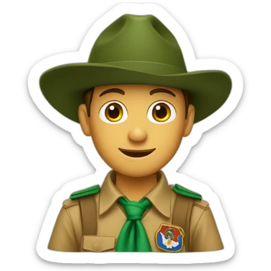 One french boyscout with a campaign hat; brown hat; green neckerchief sticker