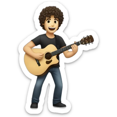 A caucasian guy with curly dark hair playing guitar and singing in concert sticker