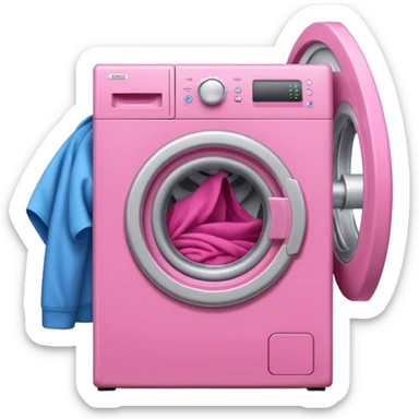 
pink washing machine mid-cycle with clothes tumbling inside sticker
