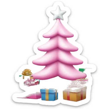 pink christmas tree with white presents underneath sticker