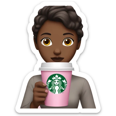 Dark hair white girl holding pink Starbucks cup sticker