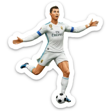 Ronaldo scoring a goal, stadium full of fans, dynamic action, vibrant colors sticker