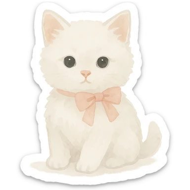 cute fluffy white kitten with a light pink bow, more detailed sticker