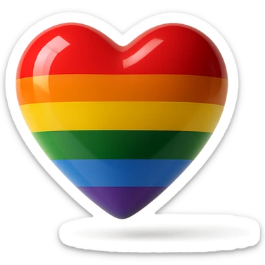 Make the realistic glossy pride heart appear 3D and floating with a subtle shadow below in a photorealistic style, no background. sticker