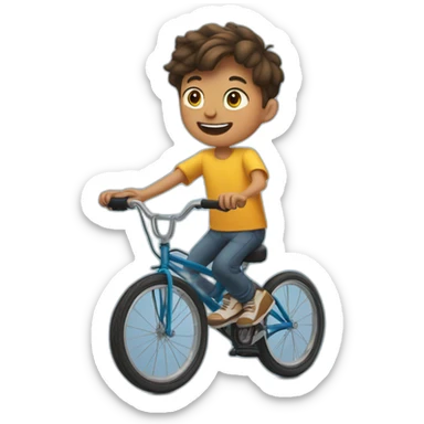 A ten-year-old boy juggles on a unicycle. sticker