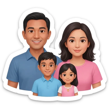 Filipino family, the father is tan skinned, the youger son has tan skin too. The mother and oldest daughter have light skin. sticker