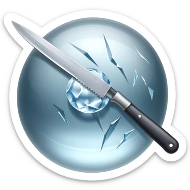 The knife is only visible from above, its tip showing from behind the ice ball. sticker