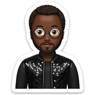 Will.i.am with dark skin, dark brown hair, black sequin outfit sticker