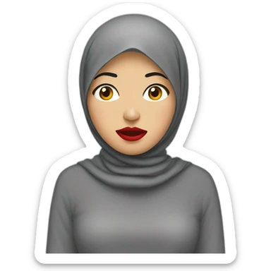 Malay women wearing grey hijab with red lipstick with shocked face sticker