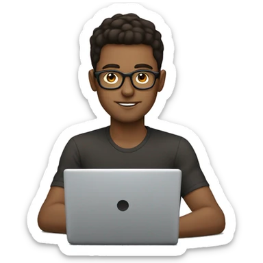 brunette man with circle glasses working on laptop sticker