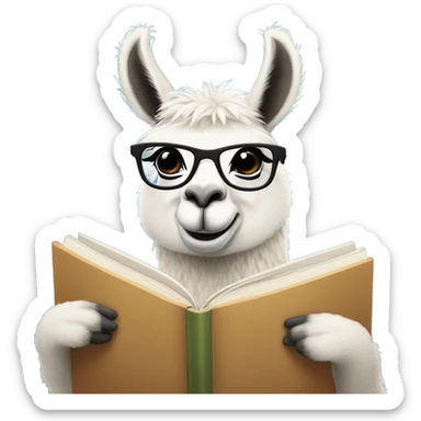 a studious llama with a book sticker