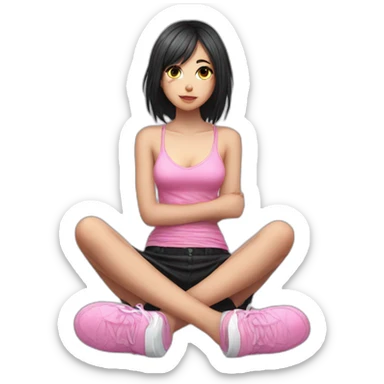 full body Front view emo girl sits on the floor black skirt pink knickers sticker