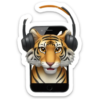 Tigre dientes de sable con un celular y audifonos sticker