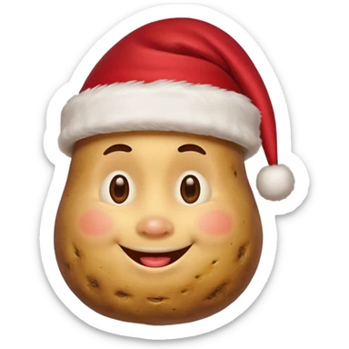 Potato with a face and a Santa Christmas hat on sticker