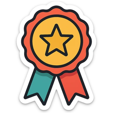 vector icon of a most popular award badge with gold and colorful elements, elegant and minimalist flat design, isolated on white background, 2D flat vector, trending icon look, soft shadows, no text, perfect for commercial use, icon style sticker