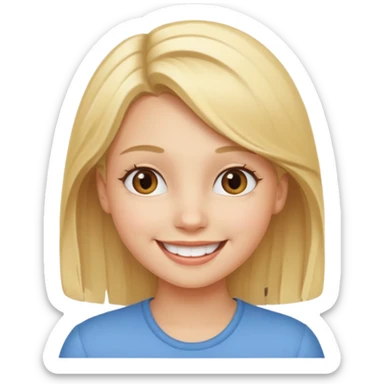 Young girl with blonde hair and a happy face sticker