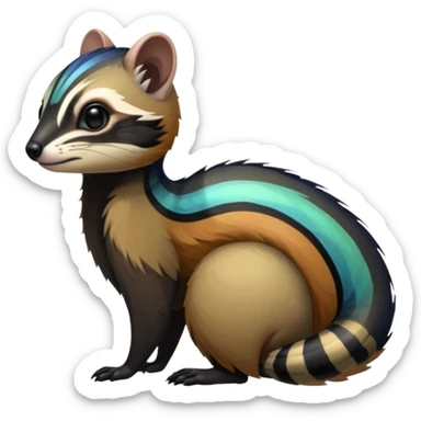 Colorful onyx-obsidian-pitch-black and iridescent Cacomistle-Numbat-Ferret-hybrid-fusion-animal-creature, full body  sticker