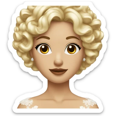 wedding bride with blond curly hair with brown eyes sticker