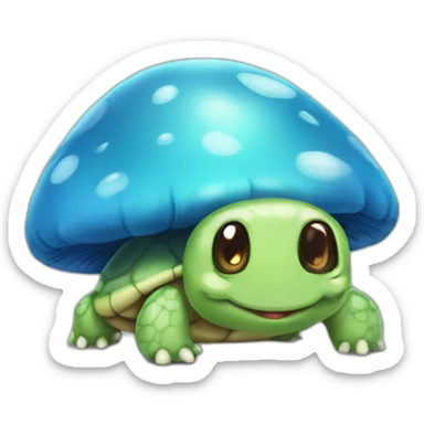 Cute blue mushroom cap no stem turtle standing on to legs cute sticker
