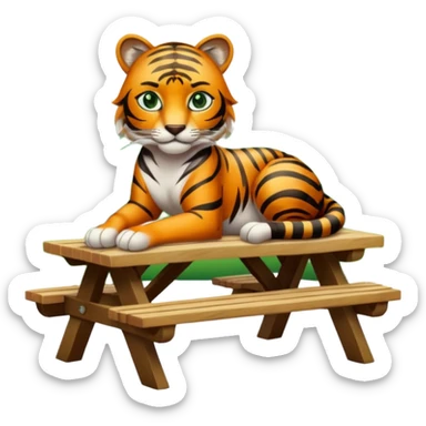 Tigress sitting on picnic table  sticker