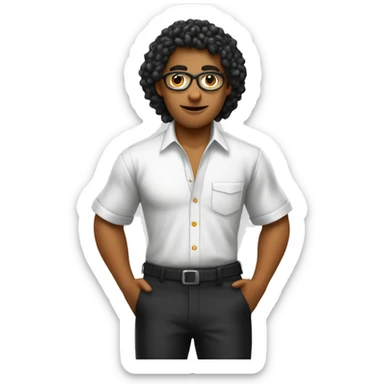 persona venezolana estudiando con un carnet anaranjado y una camisa chemise blanca y un pantalón negro sticker