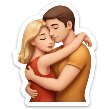 A romantic emoji-style illustration of a man and woman in a passionate embrace from behind, suggestive but not explicit, soft lighting, warm colors, minimal detail sticker