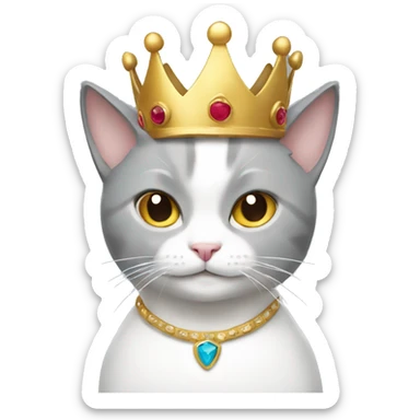 Grey white cat wearing a crown  sticker