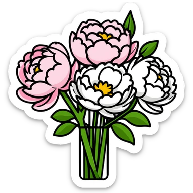 A peony flower bouquet with pink and white flowers sticker