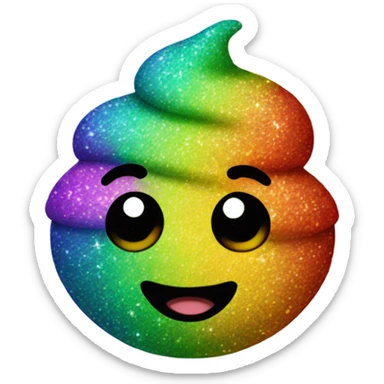 Rainbow glitter poop emoji with a straight face sticker