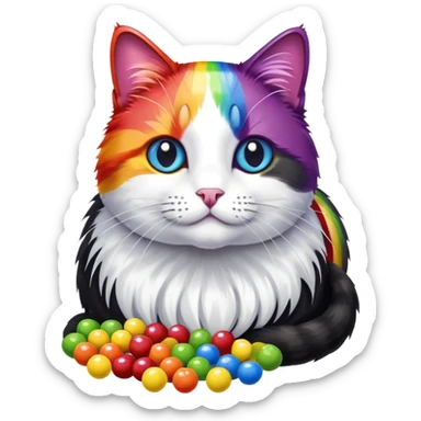 Black and white cat named skittles with skittles all over him sticker