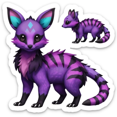 Rare exotic cute epic aesthetic gothic colorful Salandit-Eevee-Civet-species-Fakemon-hybrid-creature, with markings, full body sticker