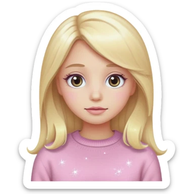 “Emoji girl, pastel pink blush, sparkly wide eyes,  oversized pastel sweater long blonde hair.” sticker