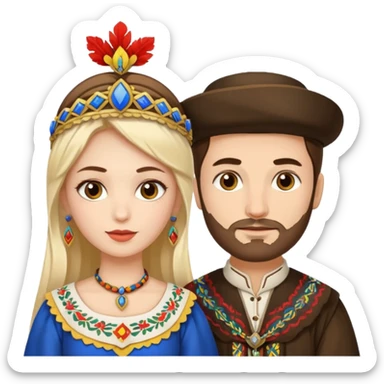 An woman dressed in a national Romanian costume and a men right next to her dressed in a Romanian national costume sticker