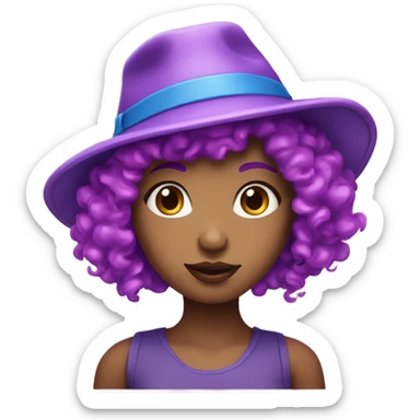 Girl with purple hat with blue lips with curly pink hair sticker