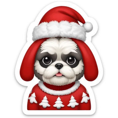 dark grey shih tzu christmas sweater and hat sticker