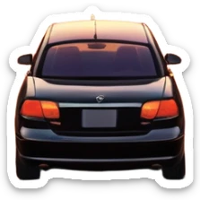 A parked car sits quietly on the side of an open road, facing a breathtaking sunset. Two people stand outside, backs turned, watching the horizon. The road stretches endlessly ahead, surrounded by a peaceful, glowing landscape full of light, warmth, and possibilit sticker