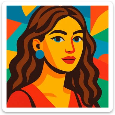 mujer linda de cabello marrón, estilo ilustración colorida, colorful illustration style sticker