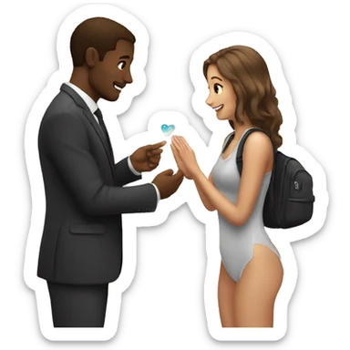 White man proposes to girl sticker
