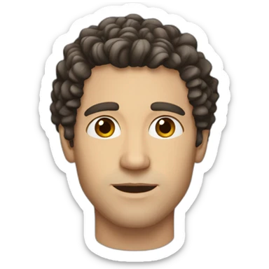 White American man with dark brown curly hair, brown eyes, bigger nose, sharp jawline sticker