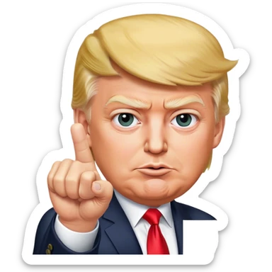 Super realistic Donald Trump pointing index finger up, realistic face sticker