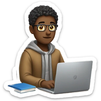 male student sitting at a school desk with blanket wrapped around shoulders working on chromebook sticker