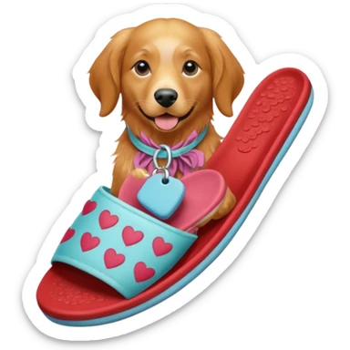 A female red golden retriever holding a slipper  sticker