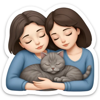 Grey scottish fold cat and brunette woman sleeping together  sticker