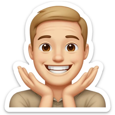 hands crossed around neck laughing guy sticker