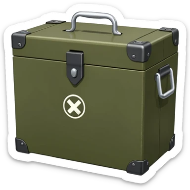 generate a very realistic closed weapon supply box sticker