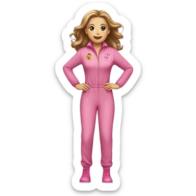 Woman  light brown hair  hazel eyes pink full body jump suit flying sticker