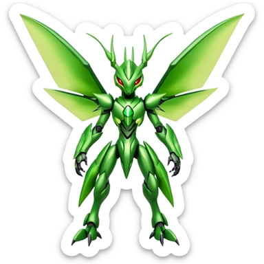 Colorful Cool Edgy Shiny Futuristic Ethereal Legendary Scizor-Scyther-Digimon-hybrid full body sticker