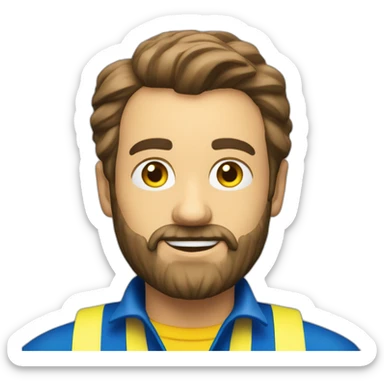 Ikea manager blue eyes beard blue stripes t-shirt and yellow security vest sticker